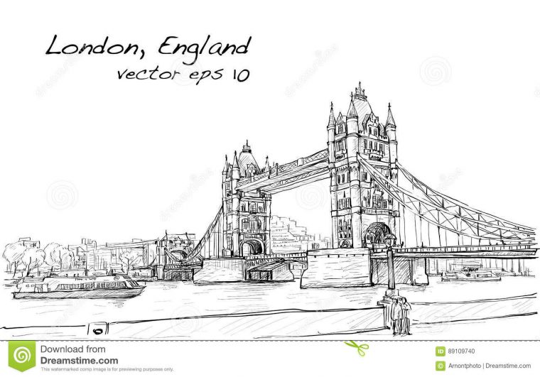 Pont De Tour De Croquis De Dessin De Paysage Urbain, Londres dedans Dessin De Angleterre