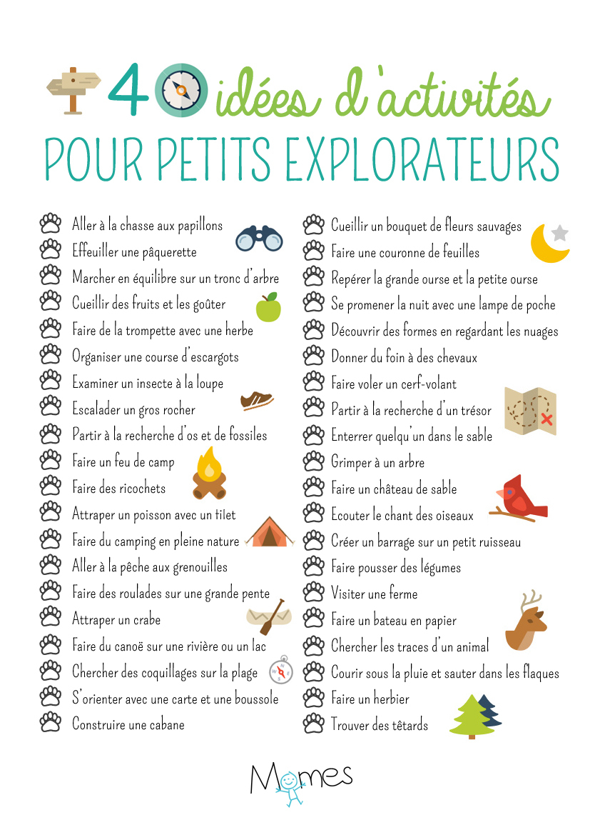 Poster 40 Idées D'activités Pour Petits Explorateurs - Momes tout Activité Primaire A Imprimer