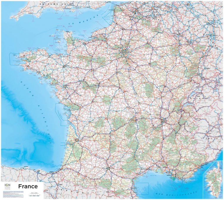 Poster France (Version Plastifiée) à Carte De France Detaillée Gratuite