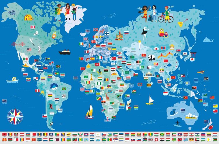 Poster Géant + 200 Stickers , Drapeaux Du Monde pour Carte Du Monde Avec Capitale