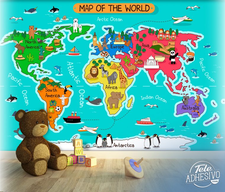 Poster Xxl Carte Du Monde Des Enfants | Webstickersmuraux intérieur Carte Du Monde Enfant