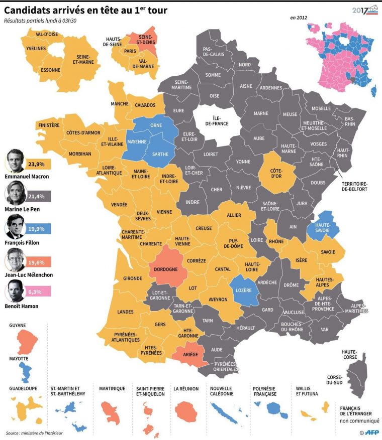 Présidentielle : Marine Le Pen En Tête Dans Plusieurs à Carte Des Départements De France 2017