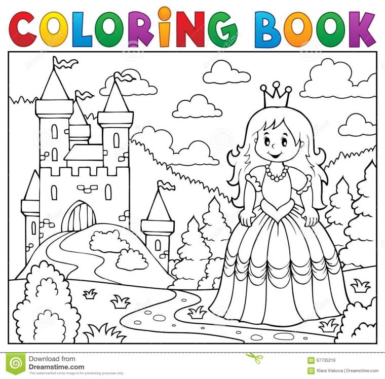 Princesse De Livre De Coloriage Près De Château Illustration avec Chateau De Princesse Dessin