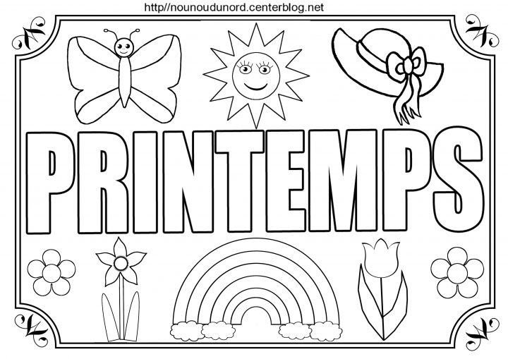 Printemps À Colorier À Gommettes Et En Couleur. | Coloriage serapportantà Dessin Printemps Paysage