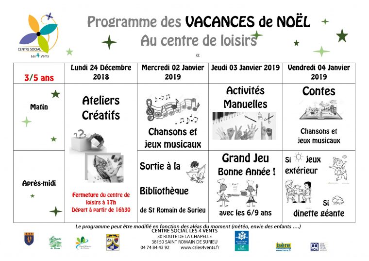 Programmes Des Vacances De Noel – Centre Social Les 4 Vents encequiconcerne Jeux Pour 3 5 Ans