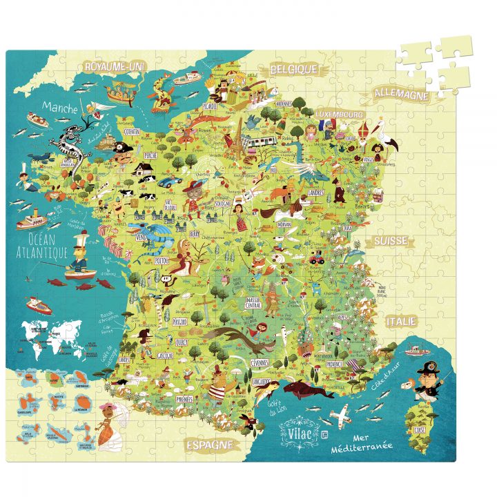 Puzzle 300 Pièces – Carte De France – Dès 8 Ans – Vilac intérieur Jeu Carte De France