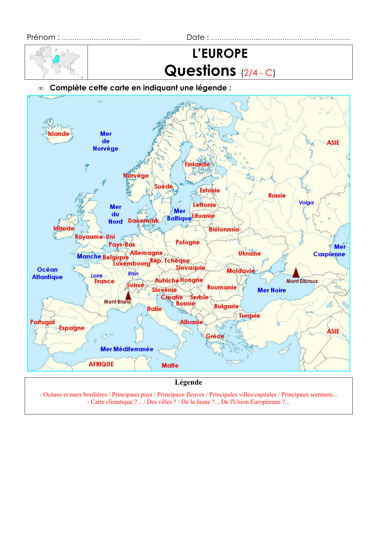 Questions L'europe ( à Carte Europe Pays Capitales