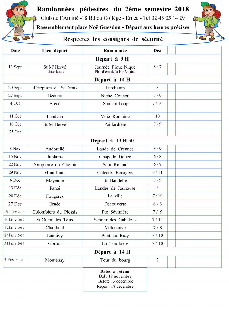 Randonnées Pédestres : Calendrier Du 1Er Semestre 2018 – Ernée serapportantà Calendrier 2Ème Semestre 2018