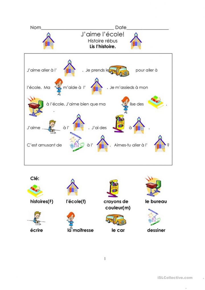 Rebus A L'ecole – Français Fle Fiches Pedagogiques destiné Rébus À Imprimer