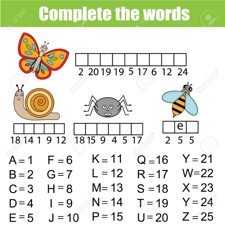 Remplissez Les Mots En Utilisant Le Code De Chiffrement. Enfants Jeu  Éducatif. Apprendre Insectes Animaux Thème, Vocabulaire Et Numéros avec Apprendre Les Animaux Jeux Éducatifs