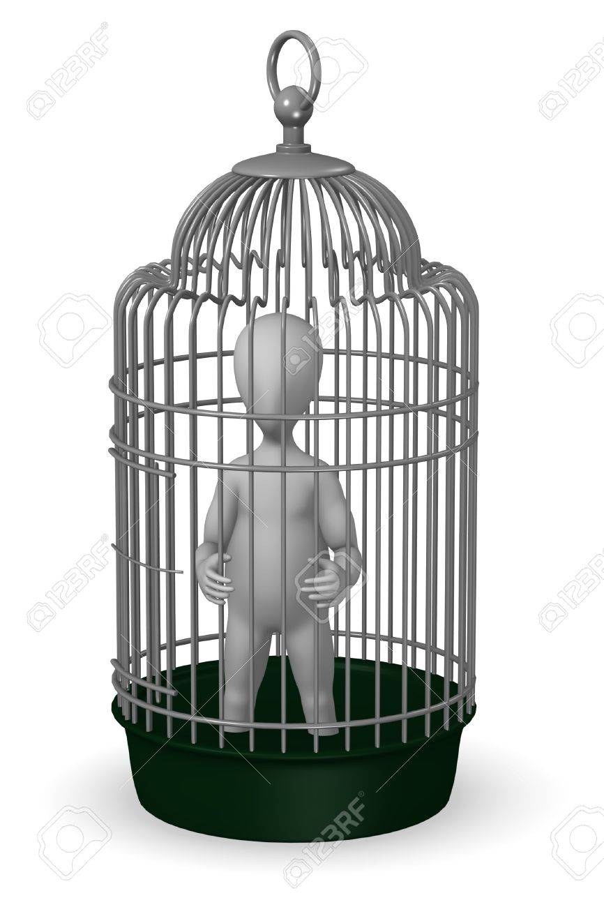 Rendu 3D De Personnage De Dessin Animé En Cage D'oiseau intérieur Dessin De Cage D Oiseau