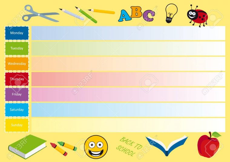 Retour Au Vecteur De L'école. Calendrier Hebdomadaire Pour Les Enfants.  Calendrier De Vecteur De Planification. Calendrier Coloré Pour Une Semaine pour Calendrier Enfant Semaine