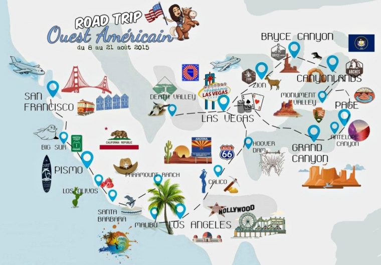 Road-Trip Dans L'ouest Américain | Road Trip Ouest Americain dedans Carte Etat Amerique