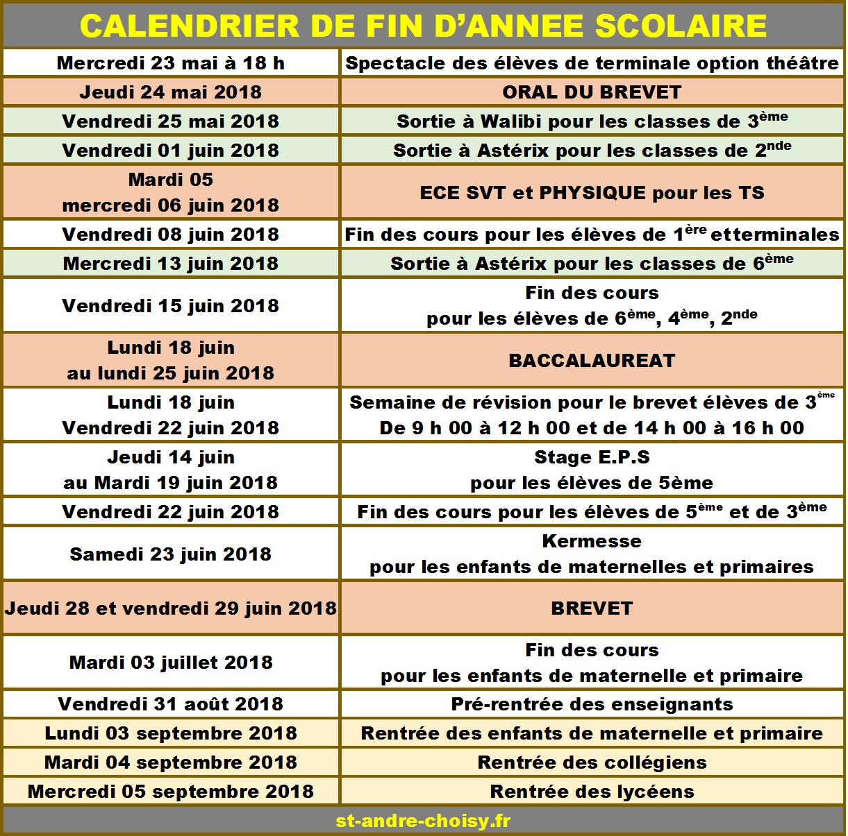 Saint-André | Calendrier De Fin D'annee Scolaire 2018 encequiconcerne Calendrier 2018 Enfant