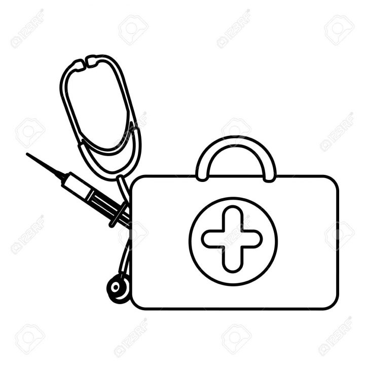 Santé Valise Chiffre Avec Stéthoscope Et Seringue, Dessin Vectoriel pour Dessin Stéthoscope