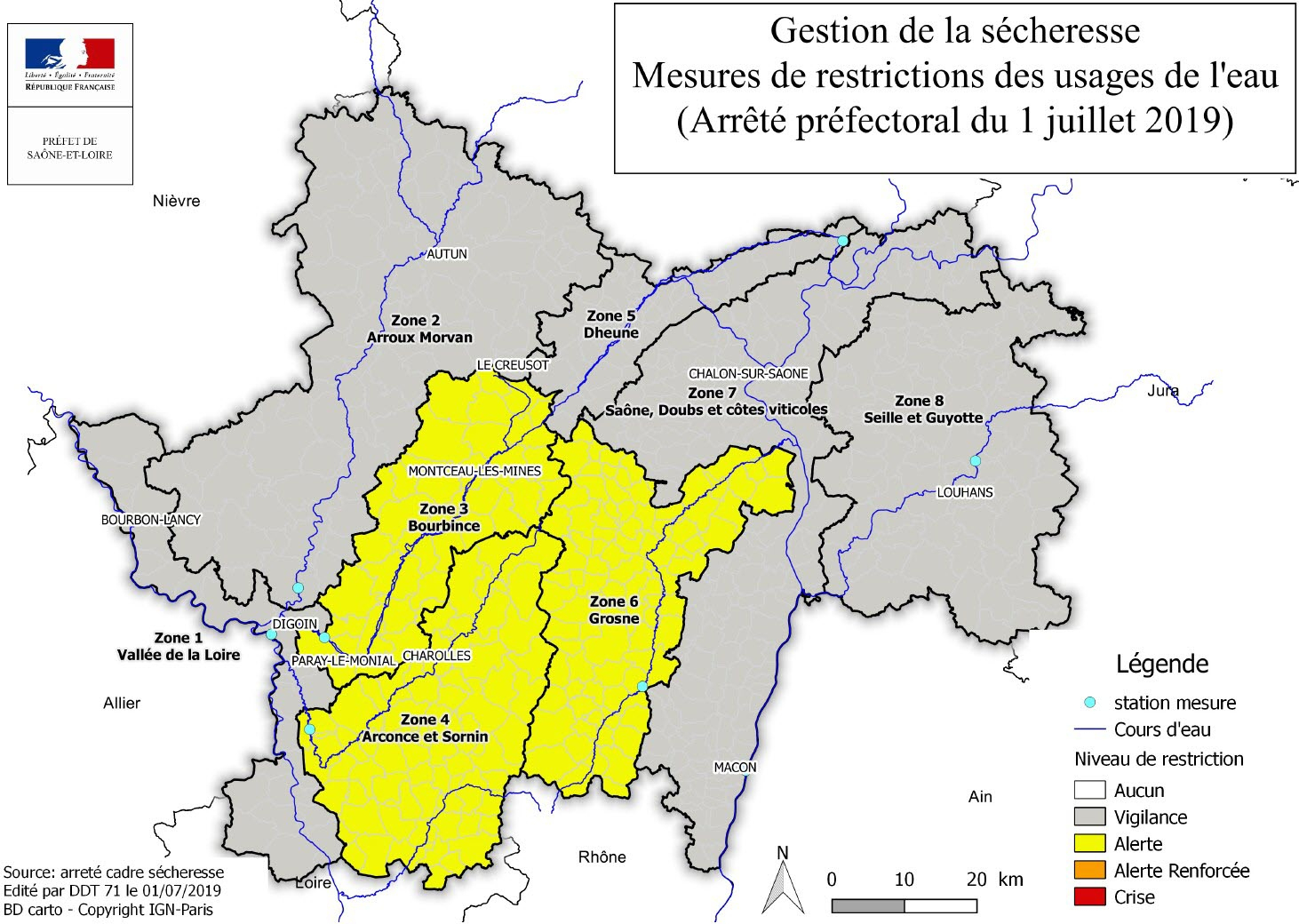 Saône Et Loire | La Restriction De L'usage De L'eau S concernant Département Et Préfecture