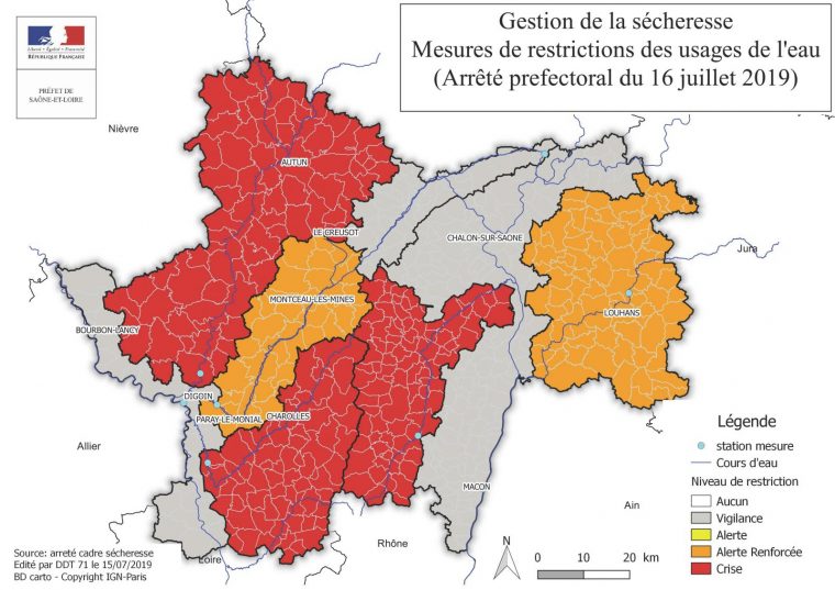 Saône Et Loire | Sécheresse : La Moitié Du Département Passe concernant Carte De France Avec Départements Et Préfectures