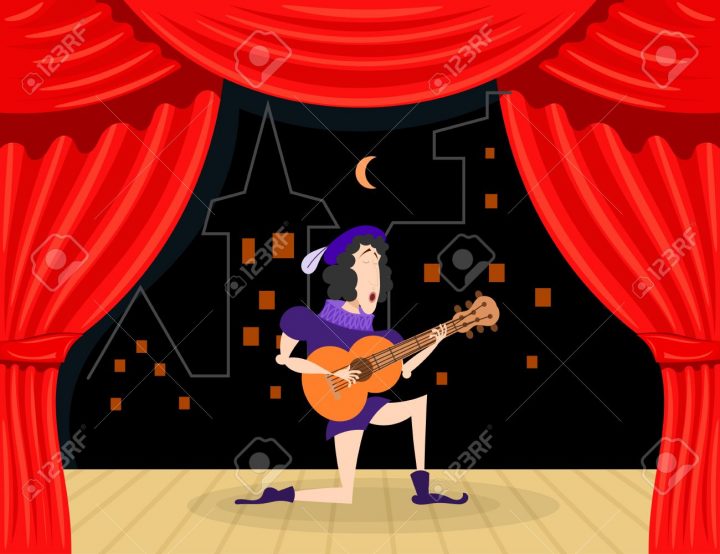 Scene Performance With Singer Serenades. Cartoon Theater, An.. pour Dessin Theatre