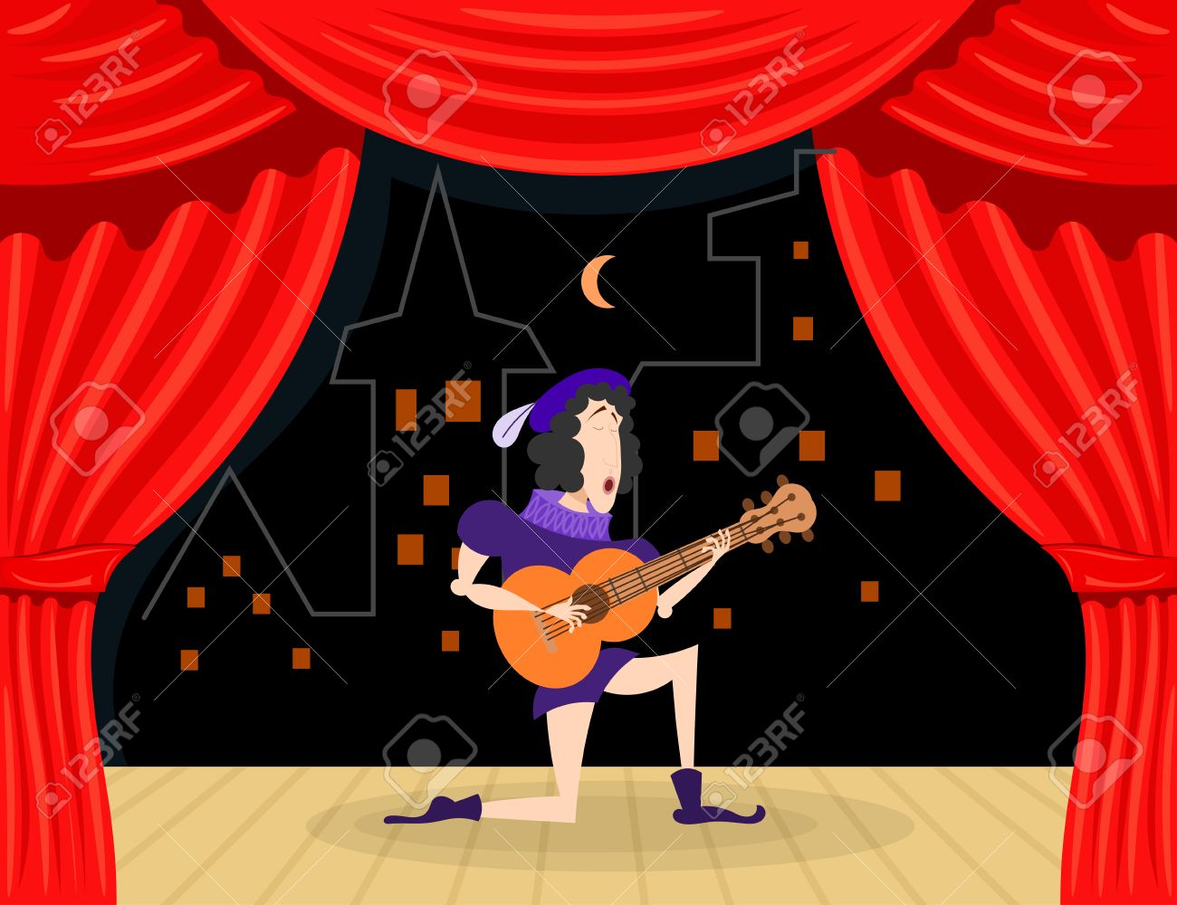 Scene Performance With Singer Serenades. Cartoon Theater, An.. pour Dessin Theatre 