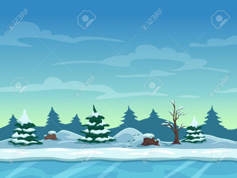 Seamless Paysage D'hiver De Dessin Animé, Fond Sans Fin Avec De La Glace,  Des Collines De Neige Et Des Couches De Ciel Nuageux serapportantà Dessin De Paysage D Hiver