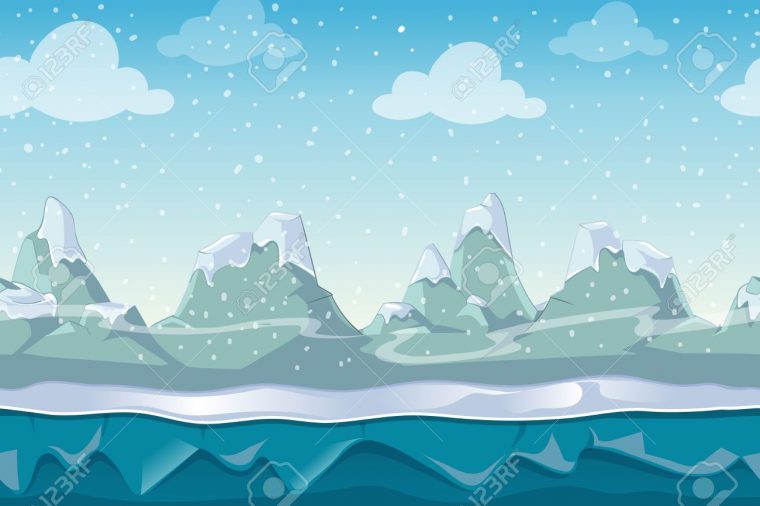 Seamless Vector Paysage D'hiver De Dessin Animé Pour Le Jeu D'ordinateur.  Neige Et Ciel Montagne, Environnement Extérieur Illustration tout Dessin De Paysage D Hiver