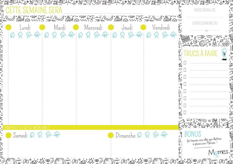 Semainier À Imprimer "space Control" | Semainier À Imprimer intérieur Calendrier Enfant Semaine