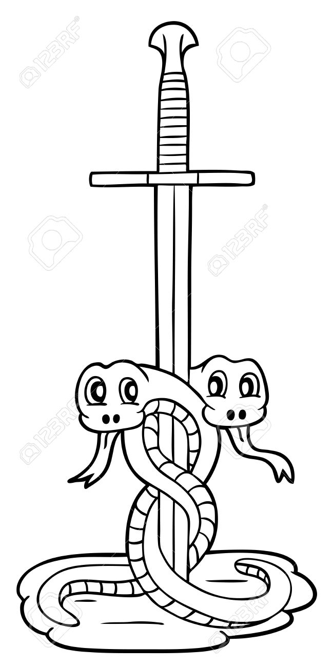 Serpents Mignons Avec L'épée, Illustration Coloriage destiné Coloriage D Épée