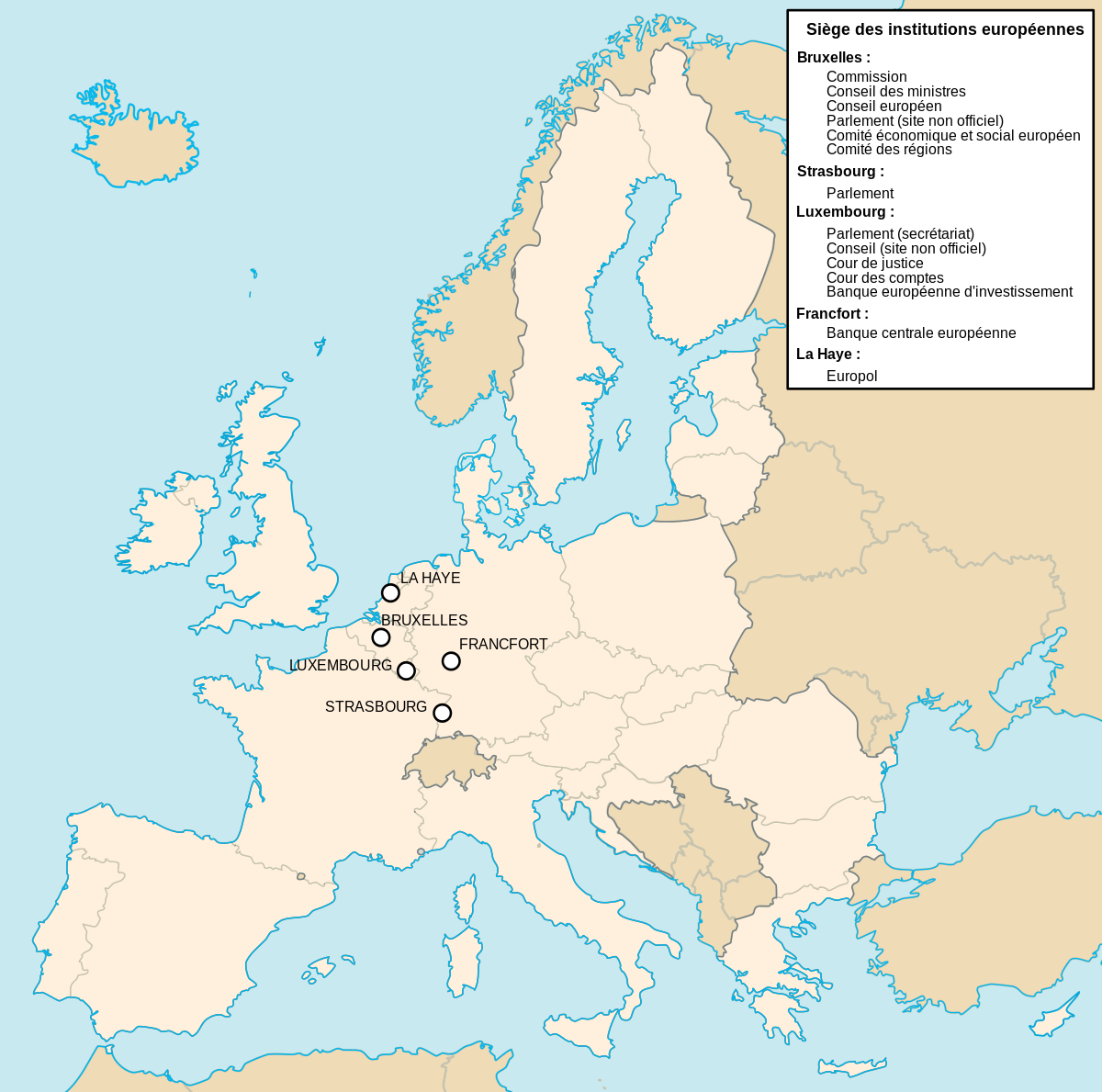 Sièges Des Institutions De L'union Européenne — Wikipédia avec Capitale Europe Carte