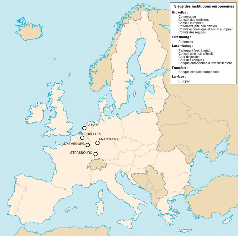 Sièges Des Institutions De L'union Européenne — Wikipédia intérieur Carte Des Capitales De L Europe