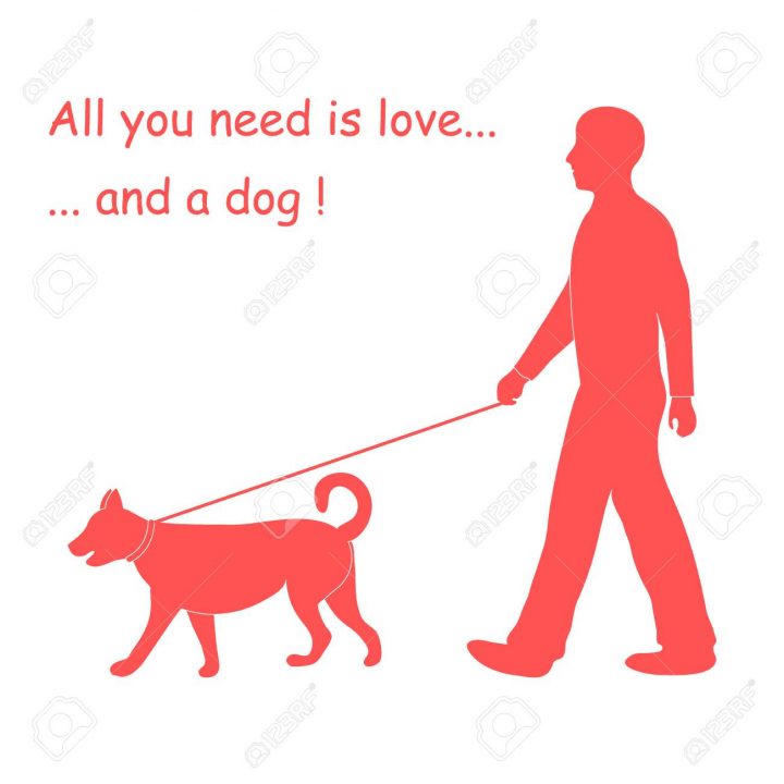 Silhouette Of A Man Walking A Dog On A Leash. Label For Pet Shop. Design  Element For Postcard, Banner, Flyer. serapportantà Dessin De Petshop