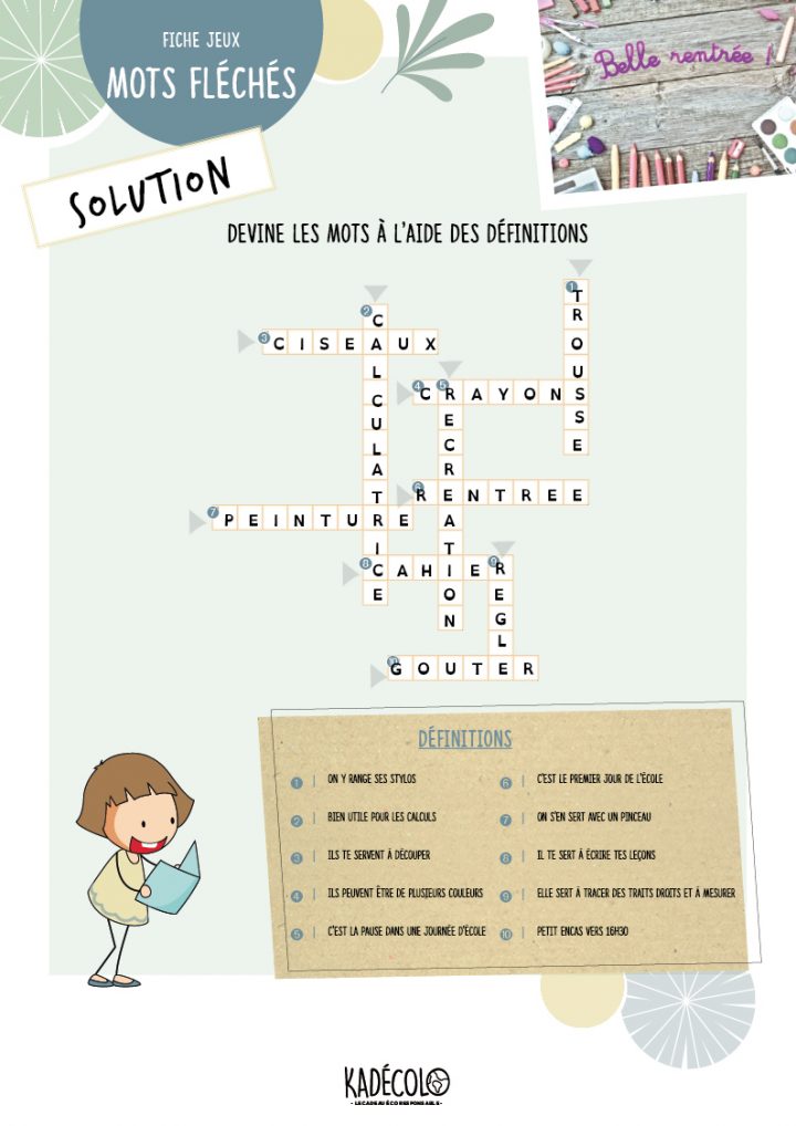 Solution Jeu Enfant Aout avec Mots Fleches Solution