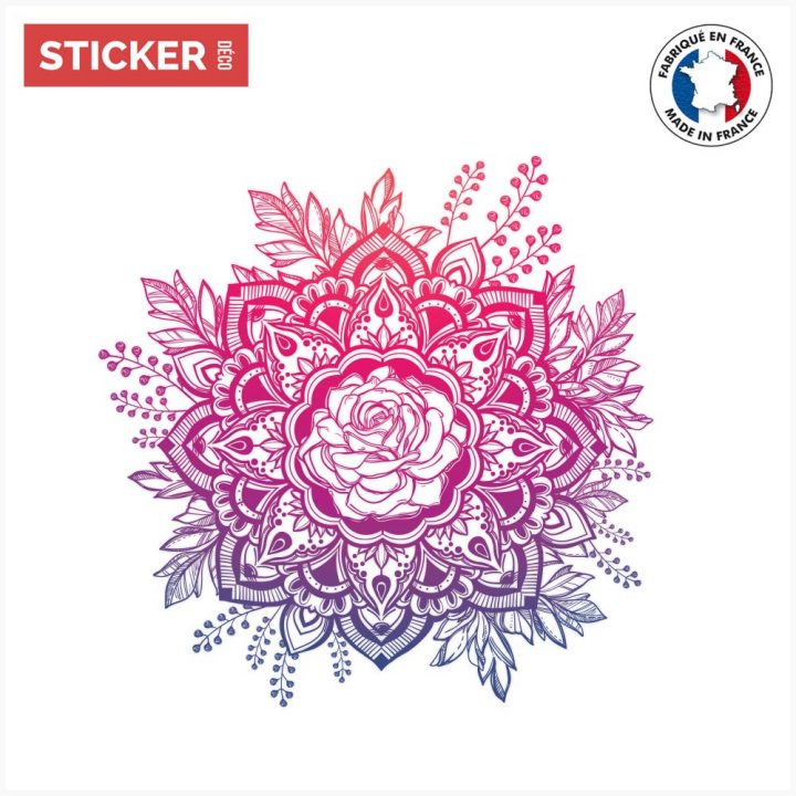 Sticker Rosace Rose Mandala – Stickers Mandalas | Stickerdeco.fr serapportantà Image De Rosace