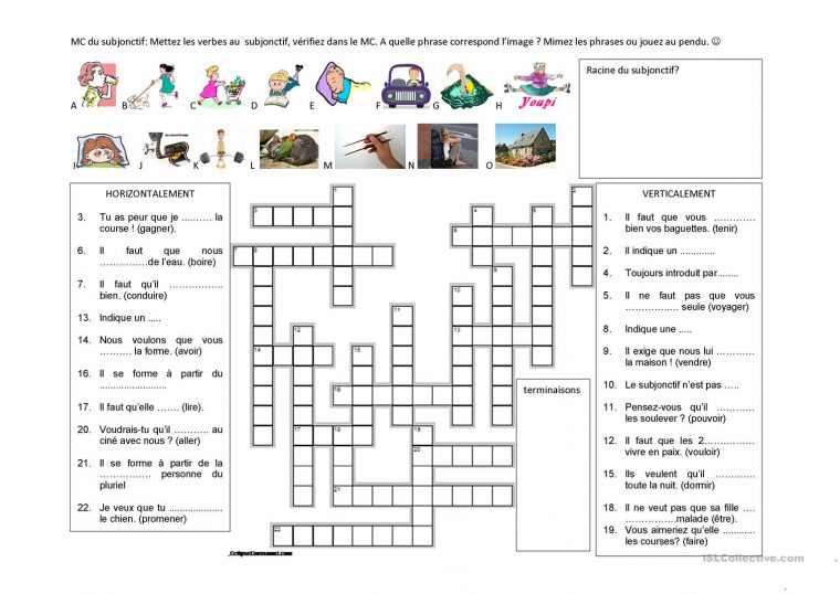 Subjonctif En Mots Croisés – Français Fle Fiches Pedagogiques serapportantà Exercice Ludique