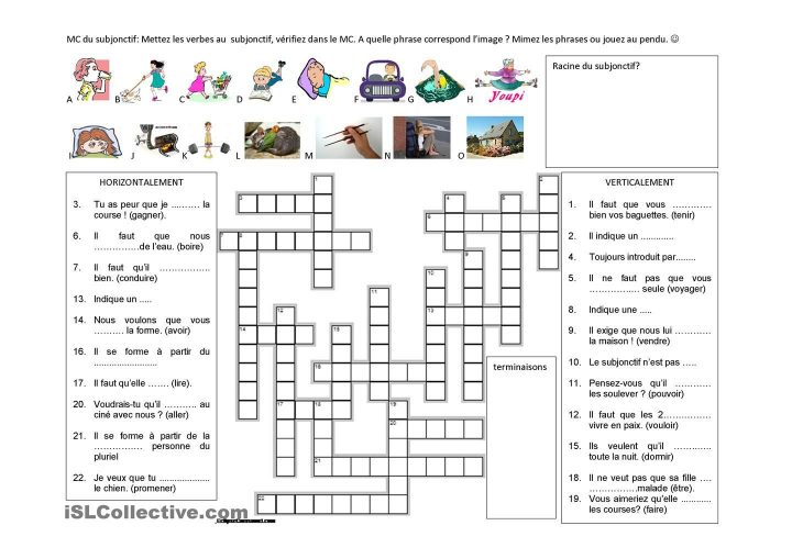 Subjonctif En Mots Croisés | Mots Croisés, Le Subjonctif Et tout Mots Croisés Cm2 À Imprimer