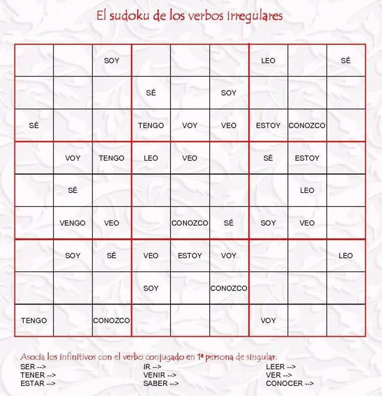 Sudoku De Verbos Irregulares (Pero Leer No Es Verbo intérieur Jeu Le Sudoku