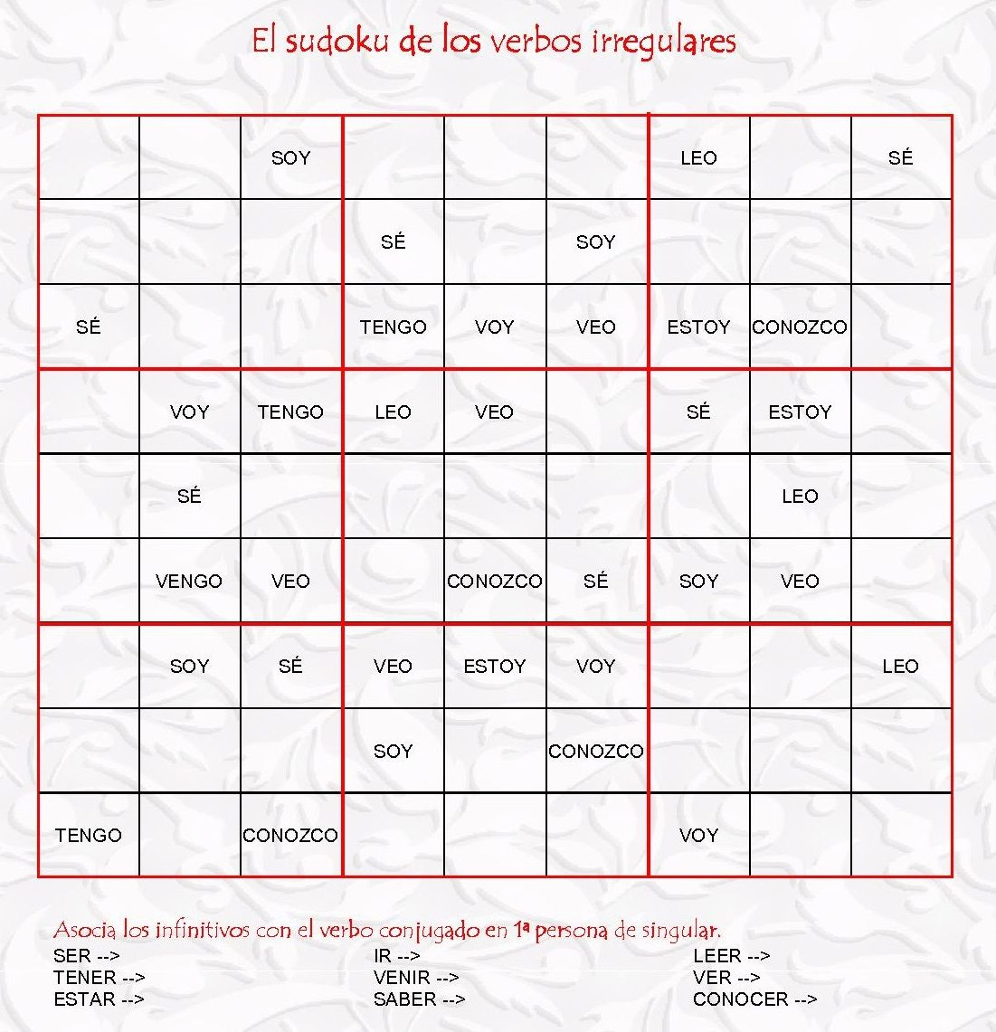 Sudoku De Verbos Irregulares (Pero Leer No Es Verbo intérieur Jeu Le Sudoku 
