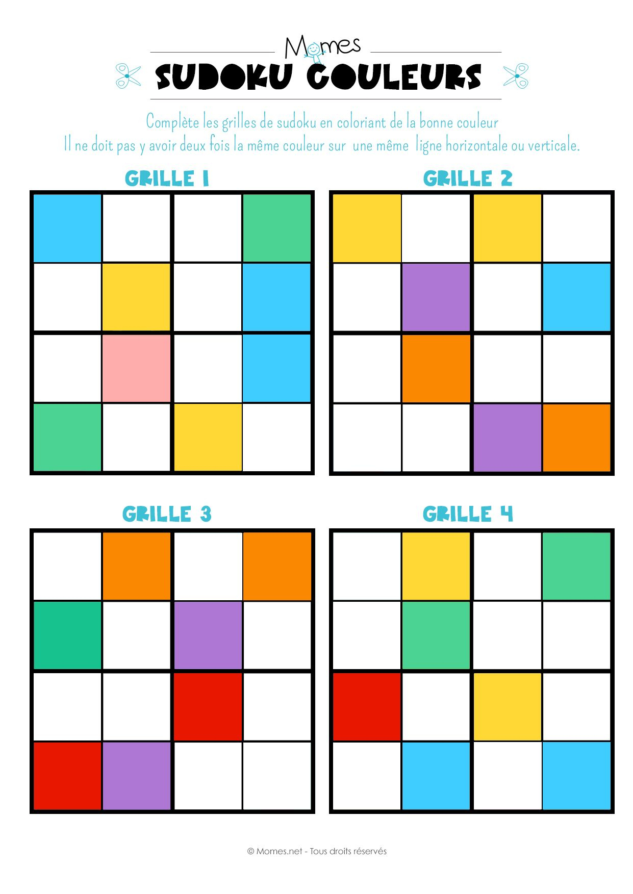 Sudoku Des Couleurs | Fle destiné Sudoku Animaux À Imprimer 