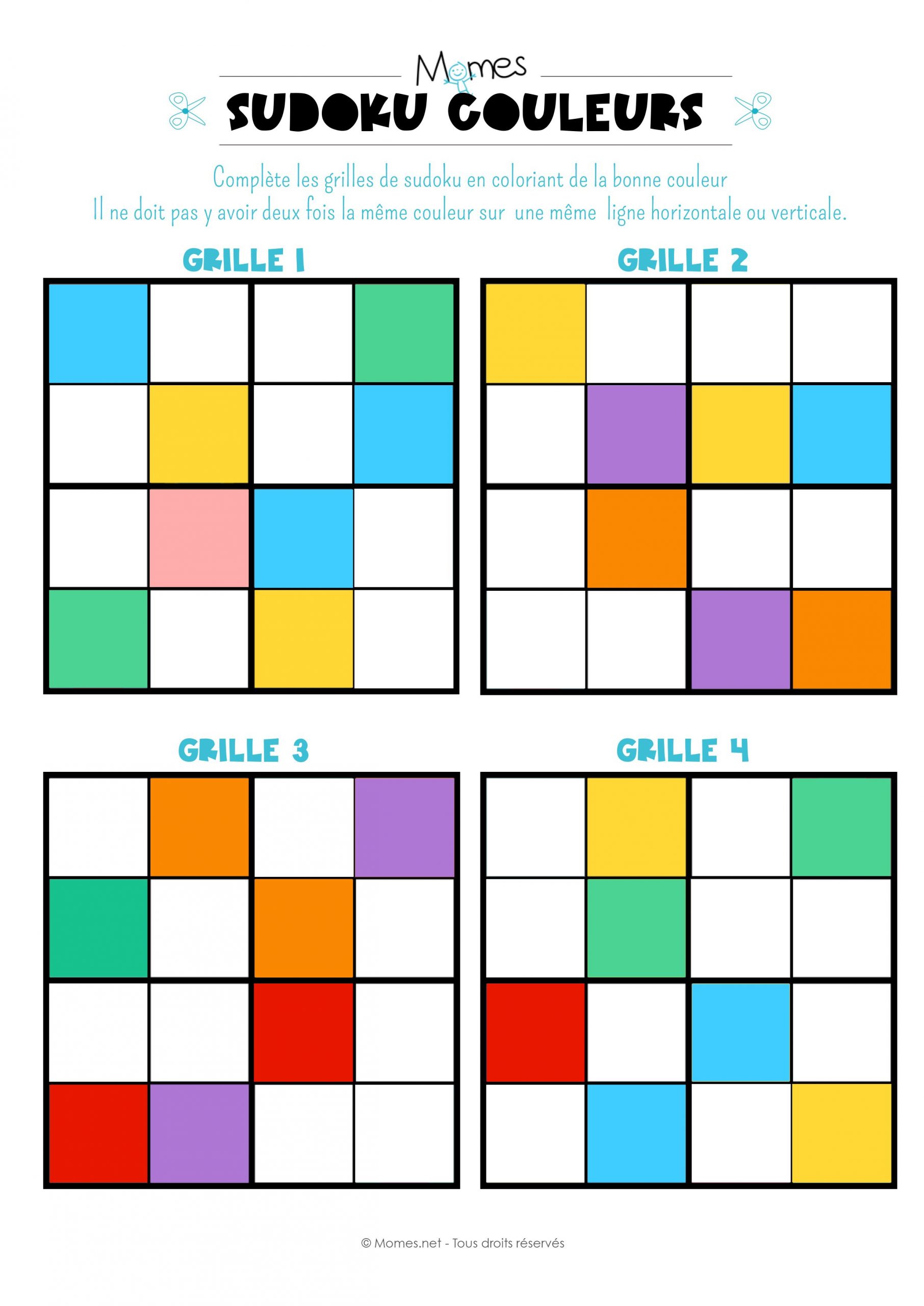 Sudoku Des Couleurs | Sudoku Enfant, Sudoku Et Jeux A Imprimer concernant Grille Sudoku Imprimer