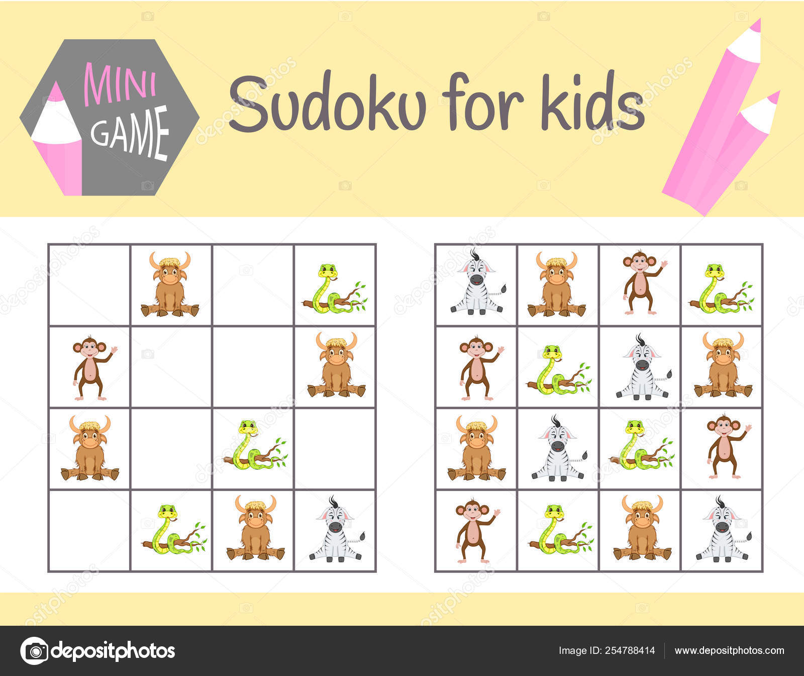 Sudoku Jeu Pour Les Enfants Avec Des Images Et Des Animaux dedans Jeu Logique Enfant 