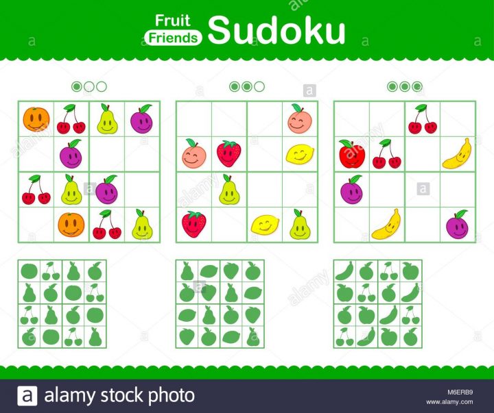 Sudoku Pour Enfants Avec Smiley Caricature Des Fruits Dans tout Sudoku Pour Enfant