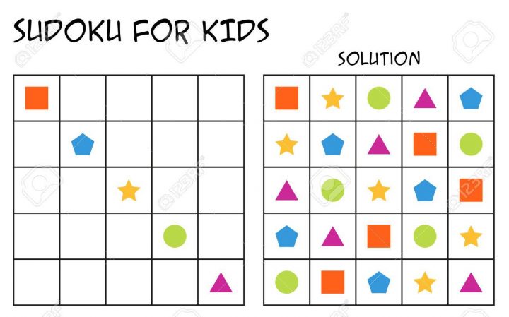 Sudoku Pour Les Enfants Avec Solution, Puzzle Pour Les Enfants À Remplir  Chaque Ligne Ou Colonne Avec Une Seule De Chaque Forme, Tâche Mentale, Défi à Puzzle En Ligne Enfant