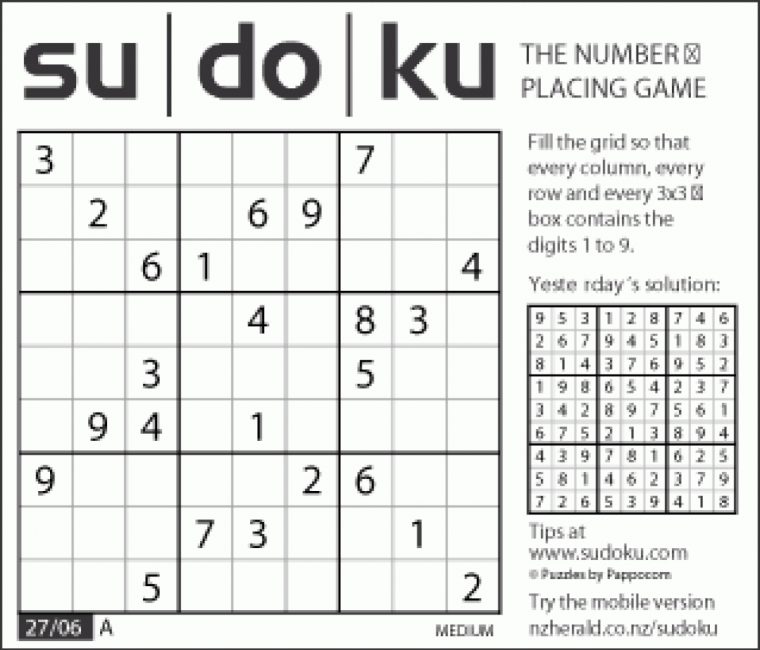 Sudoku Puzzle For June 27 (Medium) – Nz Herald pour Sudoku Gs