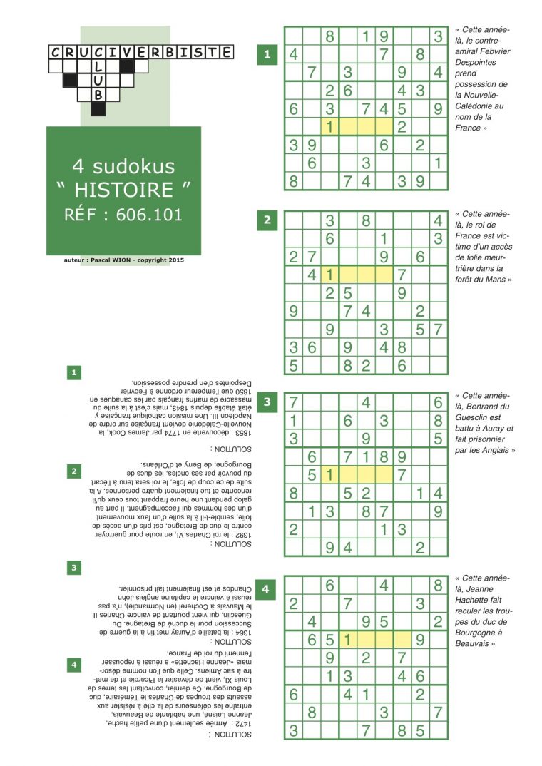 Sudoku Spécial Histoire – Pack De 12 Grilles – Cruciverbiste.club encequiconcerne Grille Sudoku Imprimer