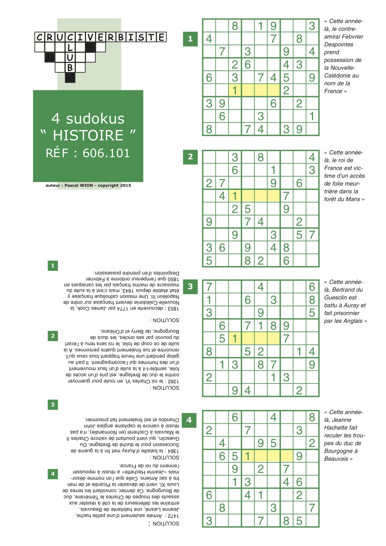 Sudoku Spécial Histoire - Pack De 12 Grilles - Cruciverbiste.club encequiconcerne Grille Sudoku Imprimer
