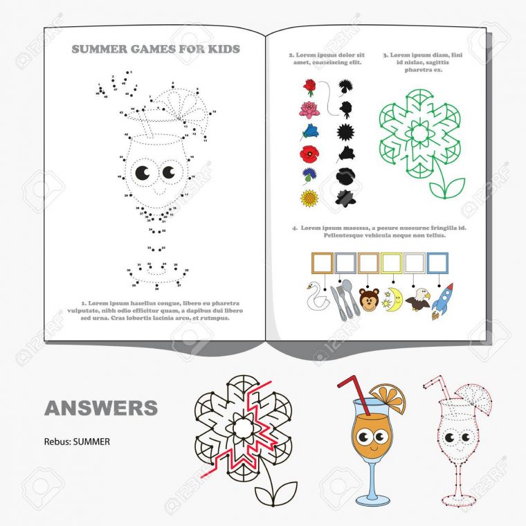 Summer Seasonal Page Avec Des Jeux Pour Enfants. Mot Caché, Labyrinthe Et  Trouver Des Ombres À Jouer. Jeu Éducatif Point À Point Pour Les Enfants. encequiconcerne Jeux De Mots Pour Enfants