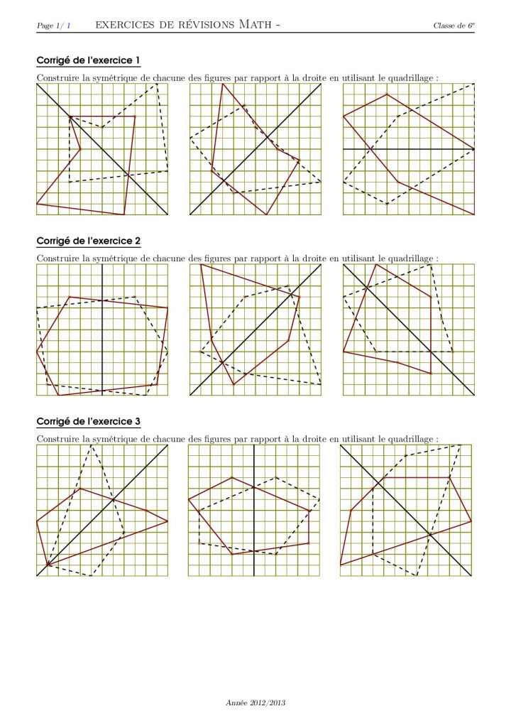 Symétrie Et Quadrillage – Corrigé Série D'exercices 1 concernant Symétrie Quadrillage