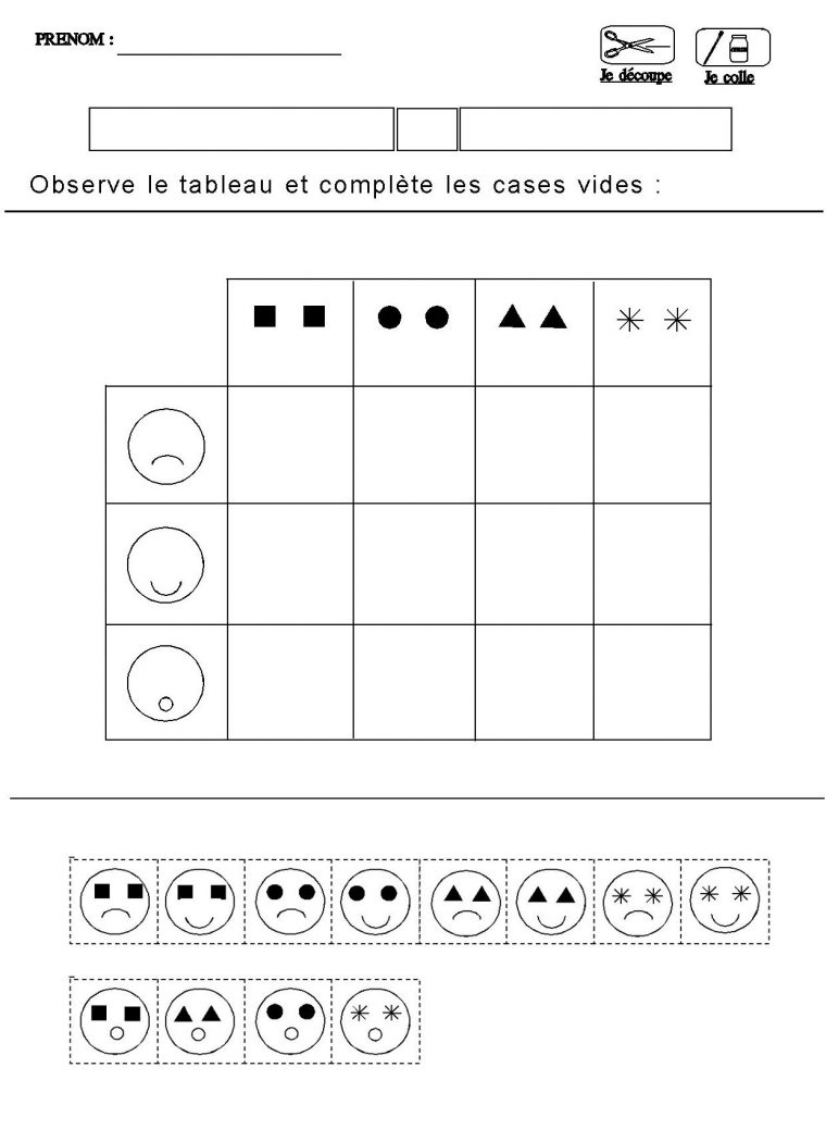 Tableau Double Entrees Pour Maternelle Moyenne Section à Exercice Pour Maternelle Petite Section