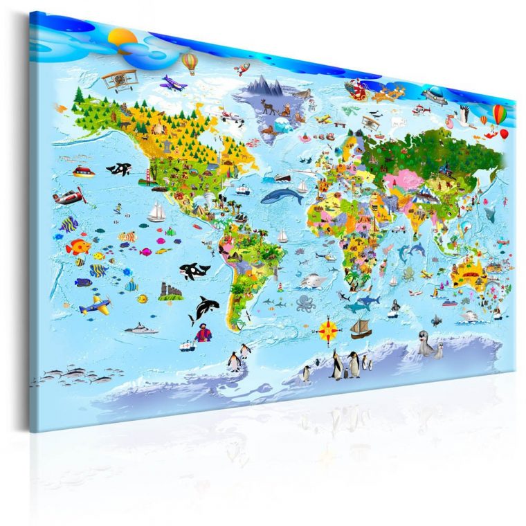 Tableau Imprimé Carte Du Monde Enfant Dessins Multicolores pour Carte Du Monde Enfant