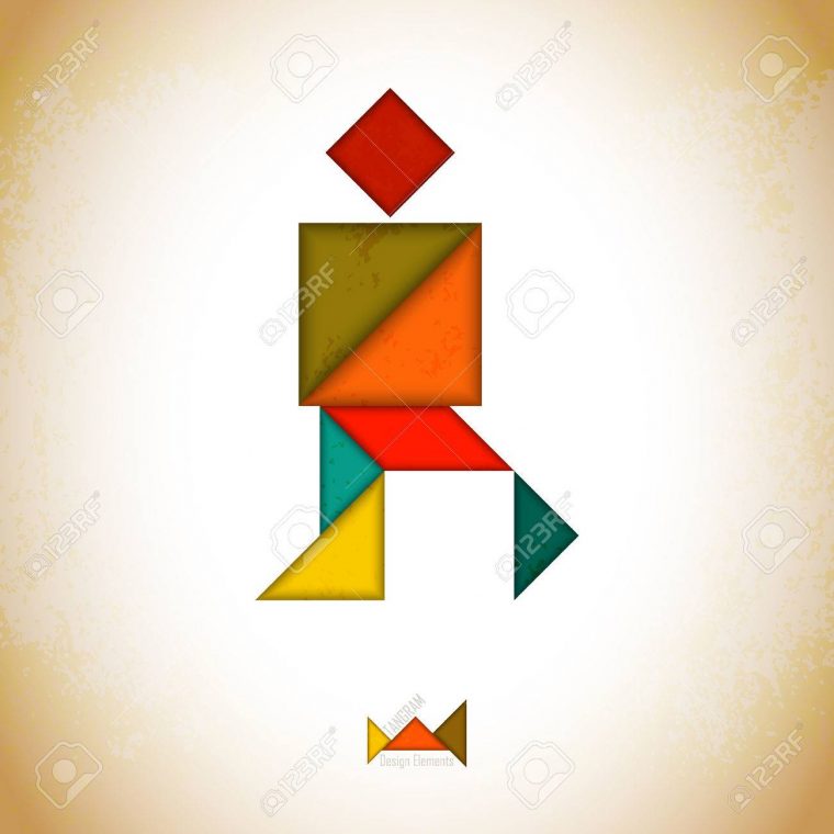 Tangram People, L Made Of Tangram Pieces, Geometric Shapes. Traditional  Chinese Puzzle Tangram Solution Card, Learning Game For Kids, Children. destiné Pièces Tangram