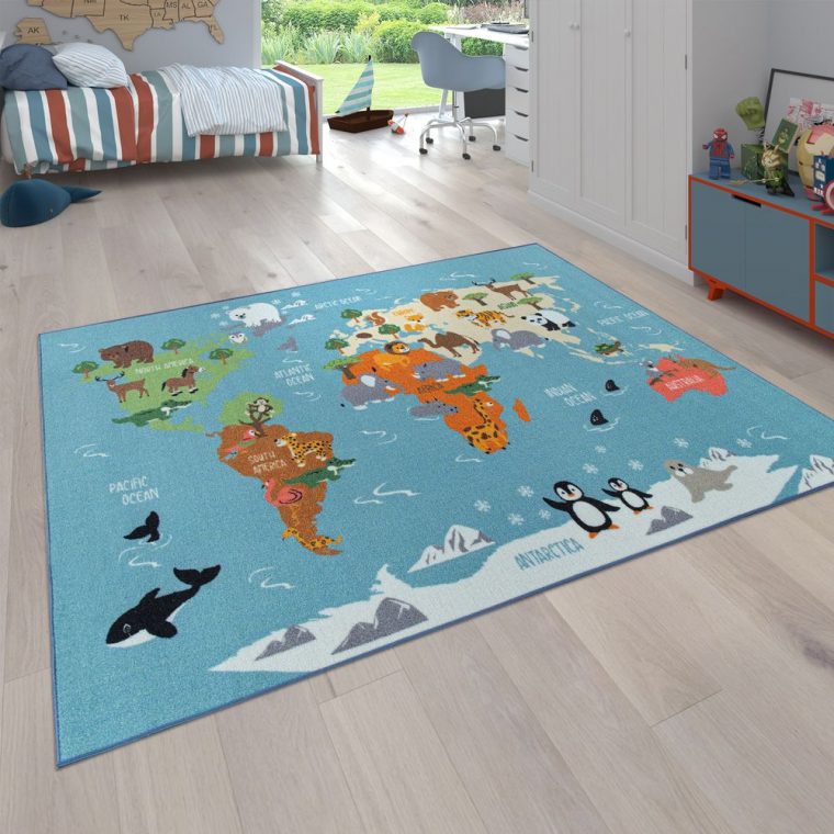 Tapis Enfant Design Carte Du Monde Animaux Coloré à Carte Du Monde Pour Enfant